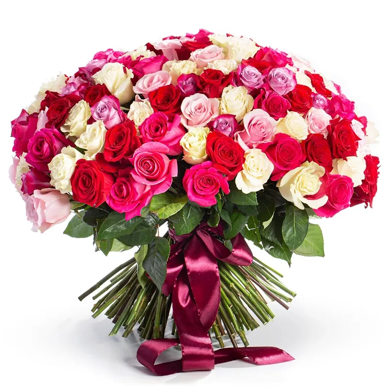 Букет из 101 розы яркий микс (60 см)