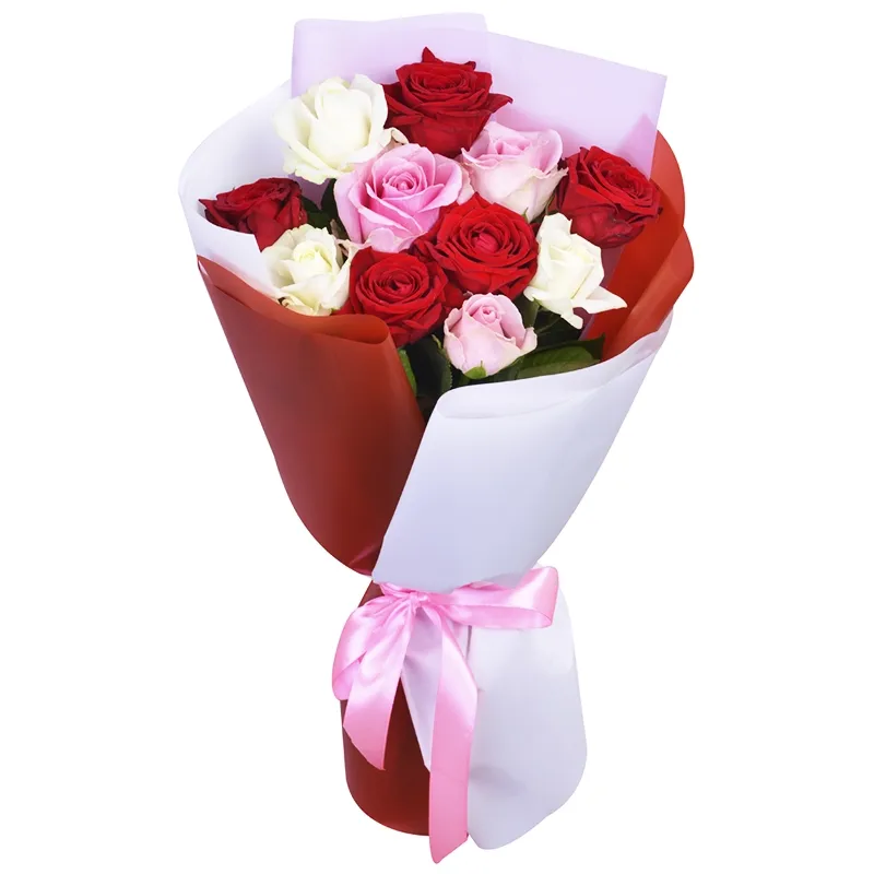 Букет из 11 роз яркий микс (50 см)