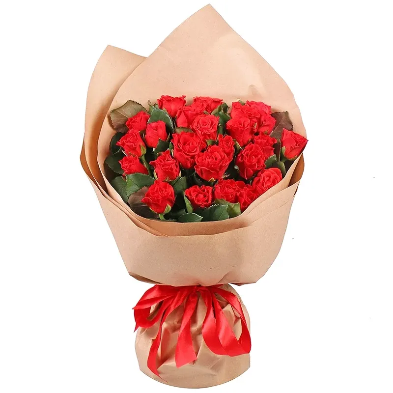 Букет из 25 алых роз в крафте (50см)