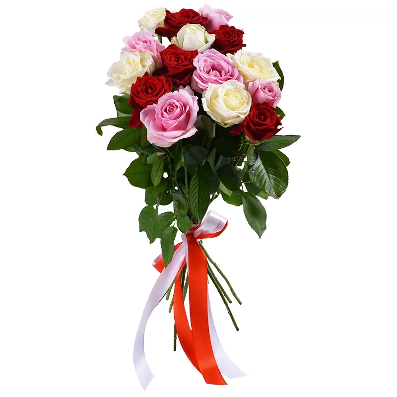 Композиция из 15 разноцветных роз (60см)